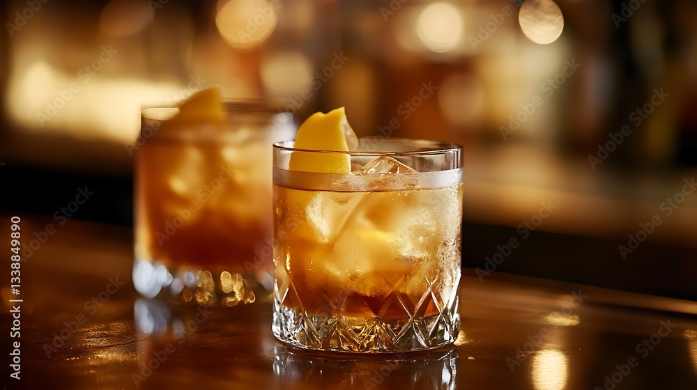 Glasses of single malt and blended scotch whisky served Glasses of single malt and blended scotch whisky served