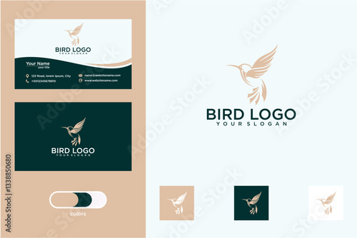 Elegant Hummingbird Bird Logo Design with Business Cards