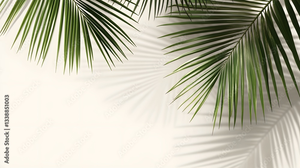 Fototapeta premium 69. Subtle coconut palm frond shadow overlay for a clean and fresh tropical aesthetic on a transparent background