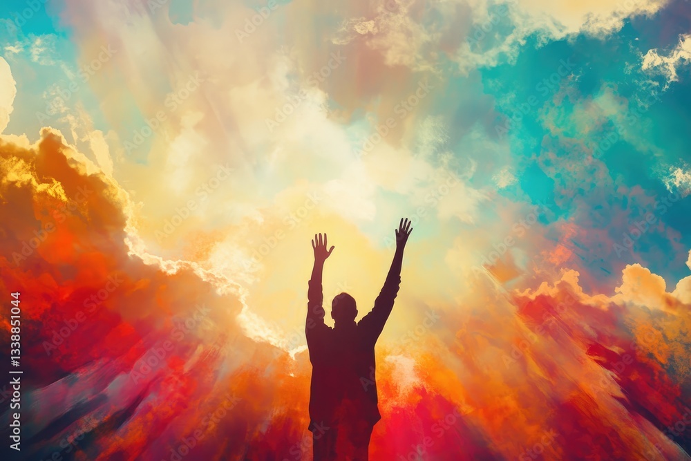 Person Raising Hand in Worship Towards the Sky with Sunlight and Clouds – Spiritual Faith and Devotion Concept Person Raising Hand in Worship Towards the Sky with Sunlight and Clouds – Spiritual Faith and Devotion Concept