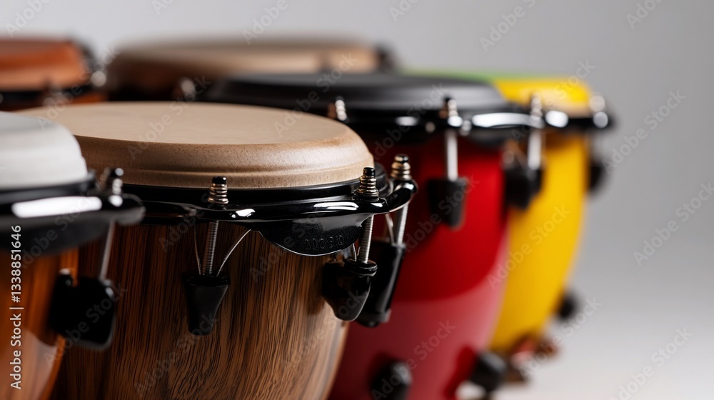 Fototapeta premium Vibrant Arrangement of Conga Drums Ready for Percussion Performance