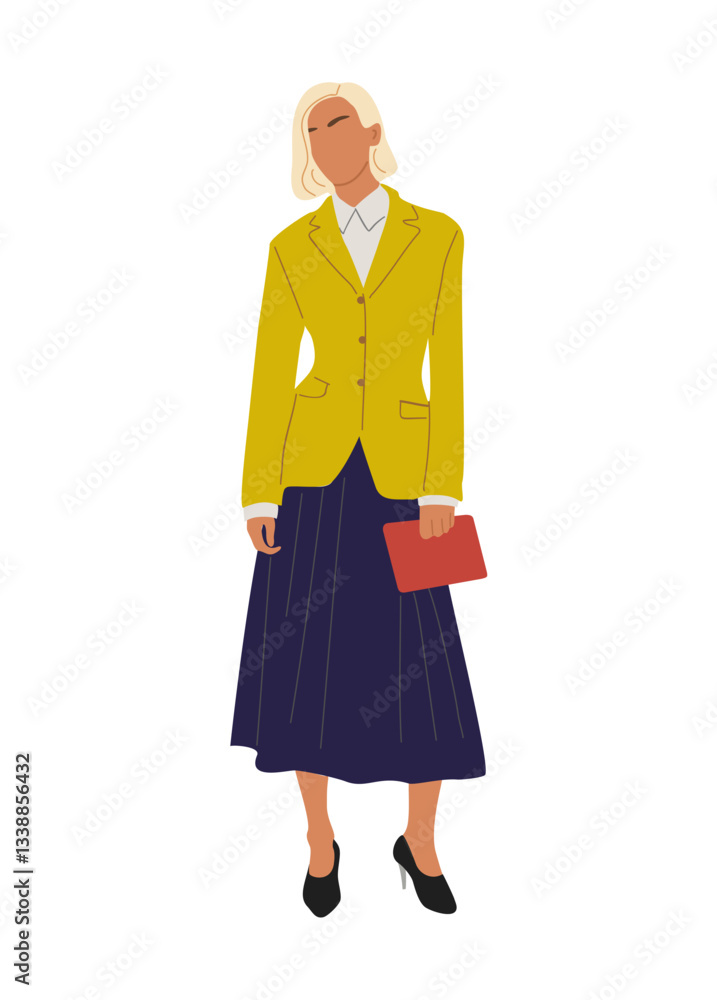 Senior businesswoman , teacher standing. Vector realistic illustration of cartoon modern woman in fashionable smart casual office outfit. Isolated on white background. Senior businesswoman , teacher standing. Vector realistic illustration of cartoon modern woman in fashionable smart casual office outfit. Isolated on white background.