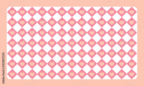 A charming, pastel-themed pattern featuring a repeating harlequin diamond grid filled with heart motifs
