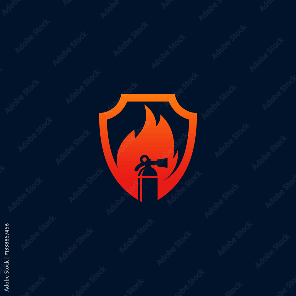 Fire Extinguisher and Flame Inside Protective Shield Graphic Fire Extinguisher and Flame Inside Protective Shield Graphic