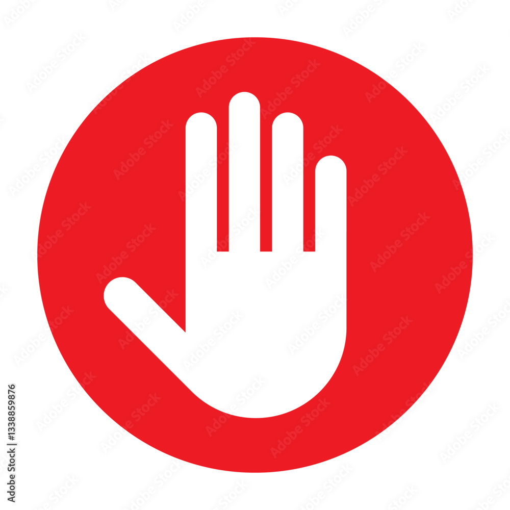 Red stop sign with hand, No entry hand red label or sticker, stop, ban or prohibited icon. Red stop sign with hand, No entry hand red label or sticker, stop, ban or prohibited icon.
