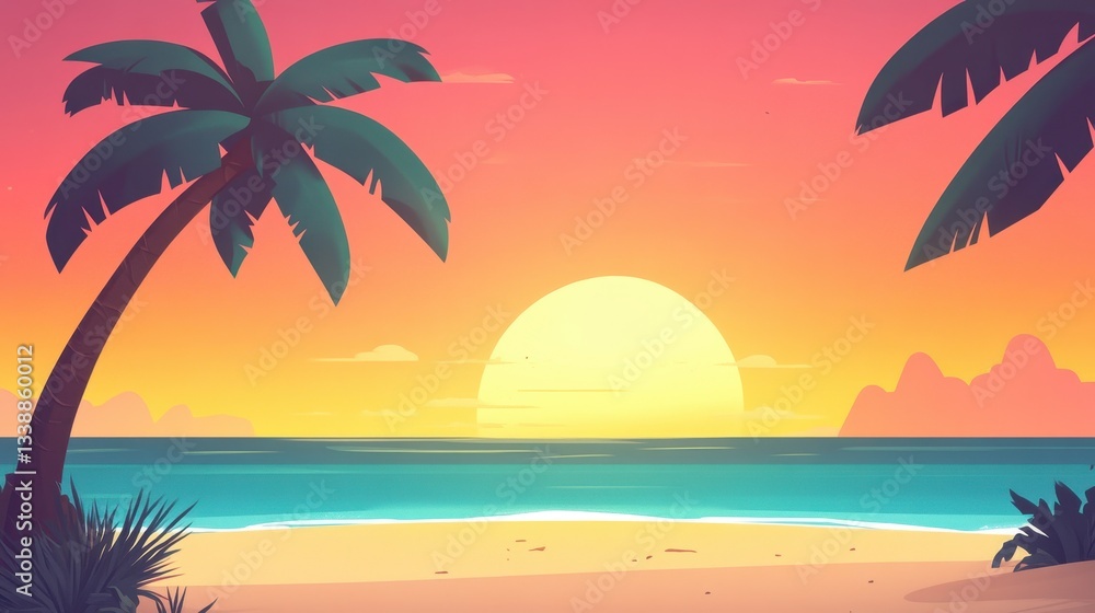 Tropical Sunset Beach Scene. Tropical Sunset Beach Scene.
