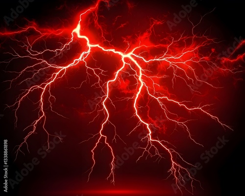 Fiery Red Lightning Bolt Dramatic Storm Sky Background