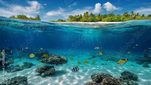 Wallpaper Mural Tropical blue ocean with white sand underwater. very beautiful scenery. with the blue sky Torontodigital.ca