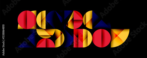 Abstract geometric pattern with intersecting circles and triangles in gradients. The high-contrast composition creates depth and a dynamic, modern aesthetic