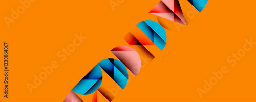 Abstract geometric pattern with intersecting circles and triangles in gradients. The high-contrast composition creates depth and a dynamic, modern aesthetic