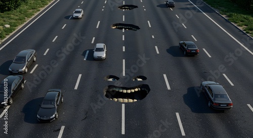 Potholes laughing at passing cars