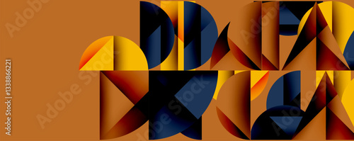 Abstract geometric pattern with intersecting circles and triangles in gradients. The high-contrast composition creates depth and a dynamic, modern aesthetic