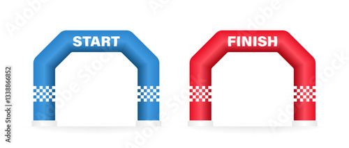 Vector illustration of inflatable start and finish line arches used for races, marathons, and competitions. Ideal for sports events, outdoor activities, and athletic branding.