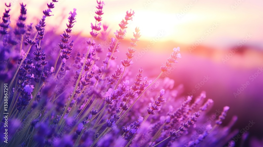 Naklejka premium Lavender field at sunset