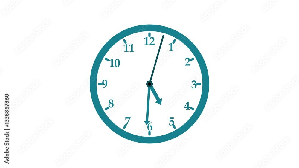 Circle simple shape analog clock isolated animation, A clock face with white numbers and hands Circle simple shape analog clock isolated animation, A clock face with white numbers and hands