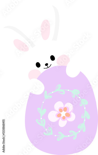 Cute rabbit bunny graphic design elements in pastel color for easter day with many pose like inside egg, hugs the egg, hold the egg, hold balloon, or pull basket of eggs elements