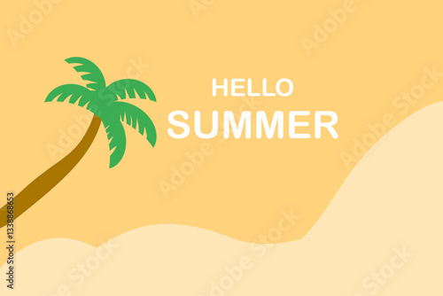 Yellow summer topicals background with coconut tree , vector illustration