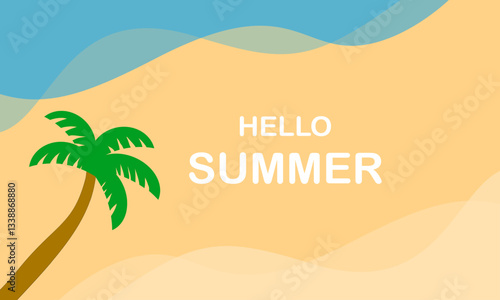 Yellow summer topicals background with coconut tree , vector illustration