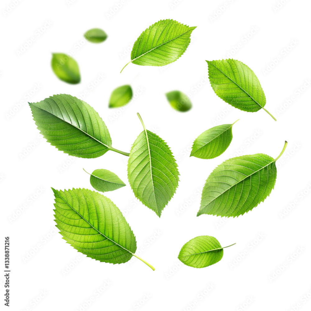 Collection of Vibrant Green Leaves Floating on Black Background Collection of Vibrant Green Leaves Floating on Black Background