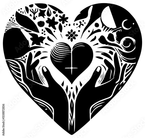 Spellbinding Heart Contour Silhouette Vector Design