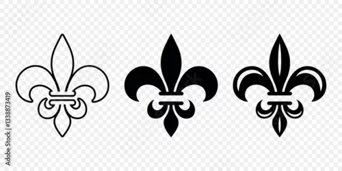 Obraz Vector Vintage White and Black Fleur De Lis Icon Set Isolated. Heraldic Lily, Retro Design Element. Vector Illustration