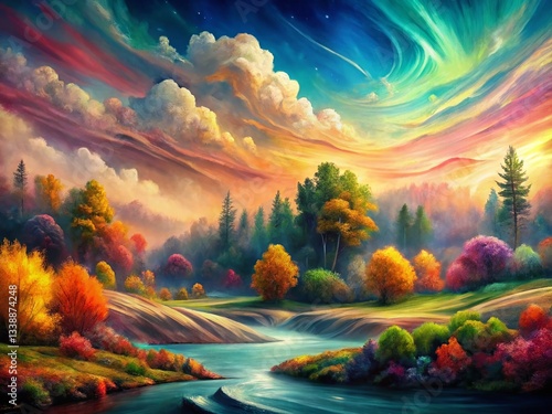 Panoramic Abstract Nature Fade Painting, Textured Pattern Background, Artistic Wallpaper