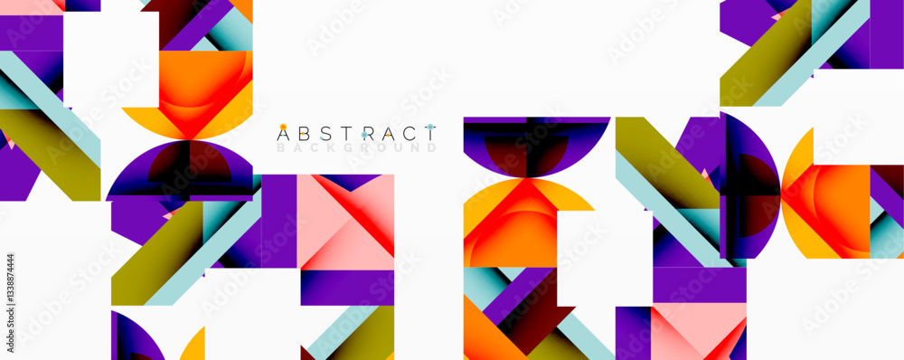 Abstract geometric composition with interlocking circular and angular shapes, featuring smooth gradients and sharp contrasts on a white background Abstract geometric composition with interlocking circular and angular shapes, featuring smooth gradients and sharp contrasts on a white background