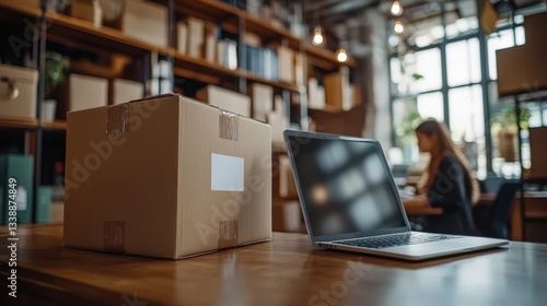 Wallpaper Mural Online Business Startup Cardboard Box and Laptop on Desk in Office Torontodigital.ca