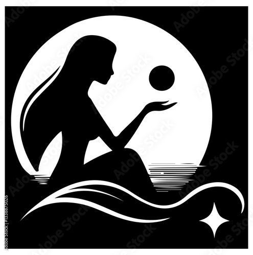 A woman silhouette vector illustration mermaid design love art