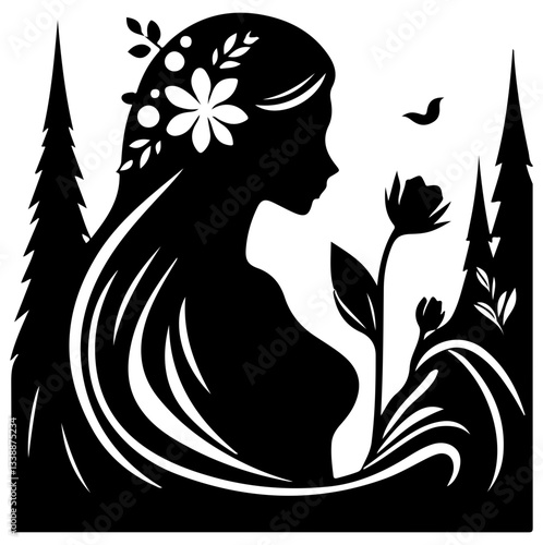 Silhouette woman vector illustration floral design beauty fashion love art