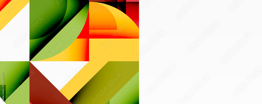 Naklejka premium Circles, semi circles, squares and round triangles. Geometric mosaic style pattern abstract background for wallpaper, banner, backdrop, card, book Illustration, landing page