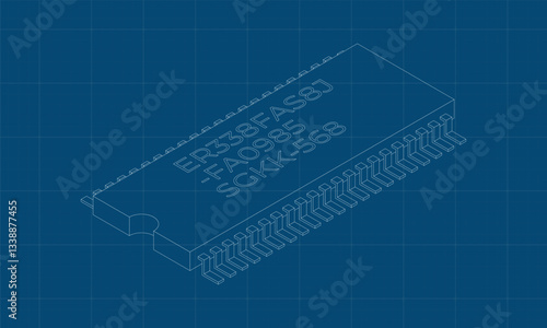 Microchip computer electronic component blueprint. Microchip icon. Isometric microchip. Computer processor technology. Microprocessor