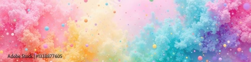 Watercolor rainbow pastel candy splatter with unicorn horn , magical, whimsical