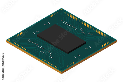 Isometric processor. Central processing unit or CPU. Computer hardware components. Semiconductor technology concept. Vector illustration