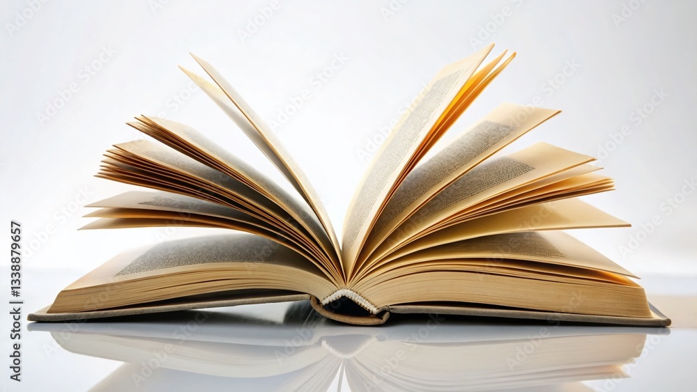 Open Book, Isolated White Background: Candid Shot of a Spilled Open Book on White Open Book, Isolated White Background: Candid Shot of a Spilled Open Book on White
