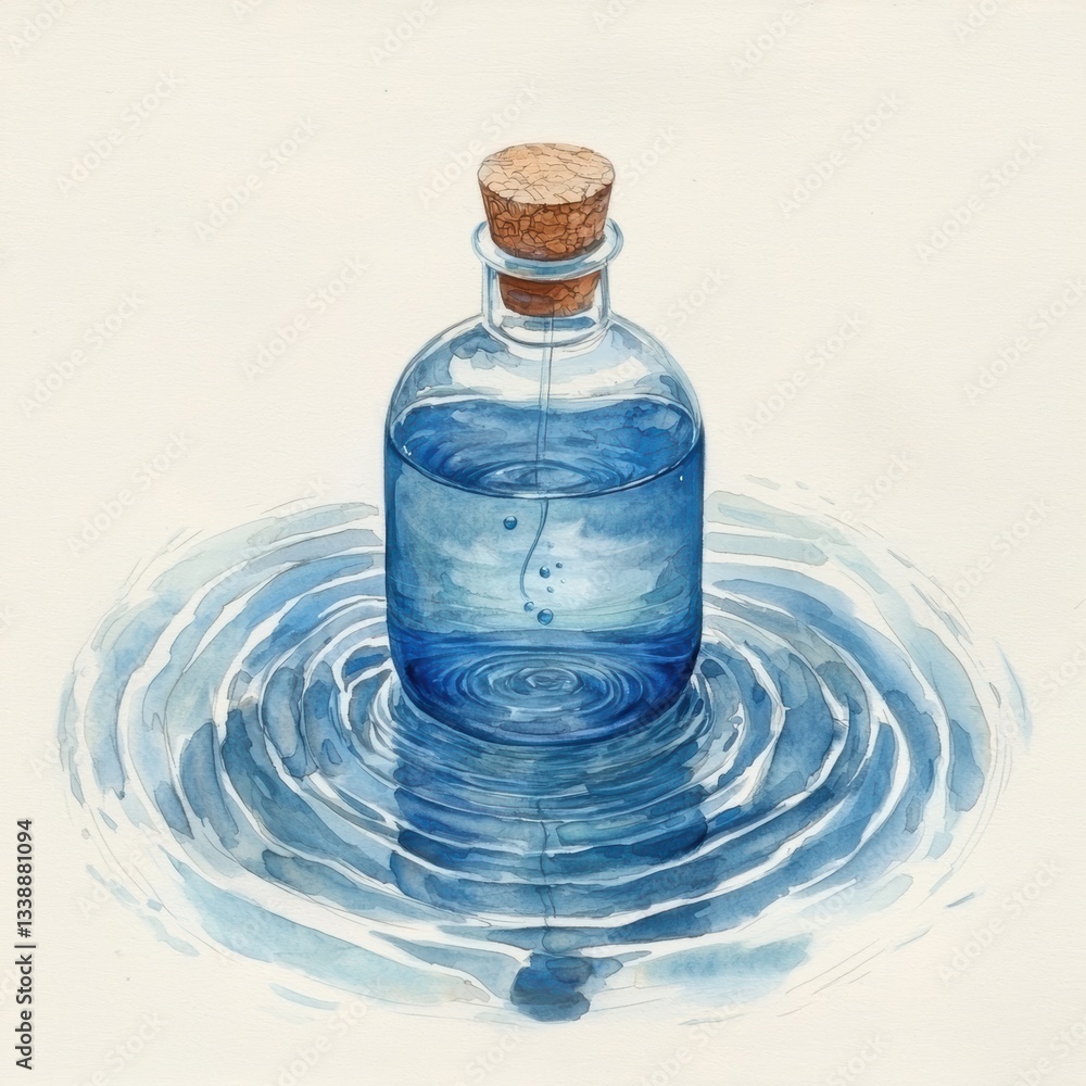 Watercolor bottle water ripples create a dreamy, serene feeling. Watercolor bottle water ripples create a dreamy, serene feeling.