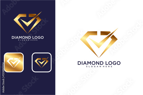 Gold Diamond Logo Design With Check Mark