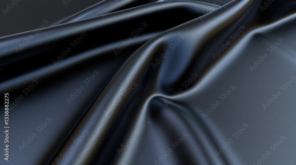 Fototapeta premium Elegant black satin fabric draped abstract texture studio textile close-up dark background artistic concept