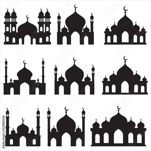 set vector mosque silhouette	
