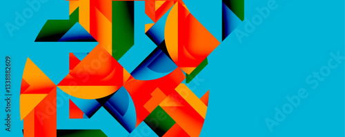 Abstract geometric artwork with interwoven angular and curved shapes, dynamic composition with smooth gradients and bold contrasts
