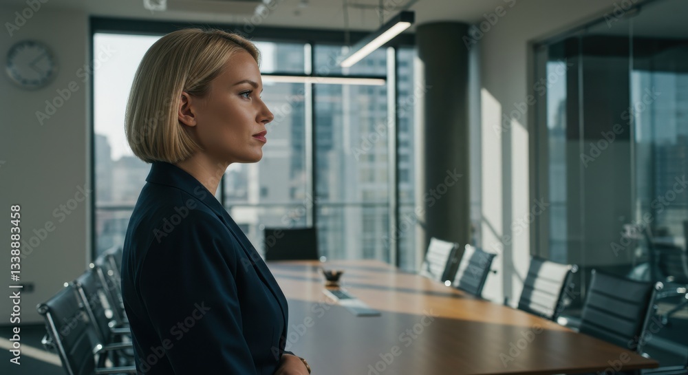 Thoughtful Businesswoman in Empty Modern Conference Room, Ai Genarated Thoughtful Businesswoman in Empty Modern Conference Room, Ai Genarated