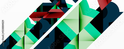 Abstract geometric composition with interlocking circular and angular shapes, featuring smooth gradients and sharp contrasts on a white background