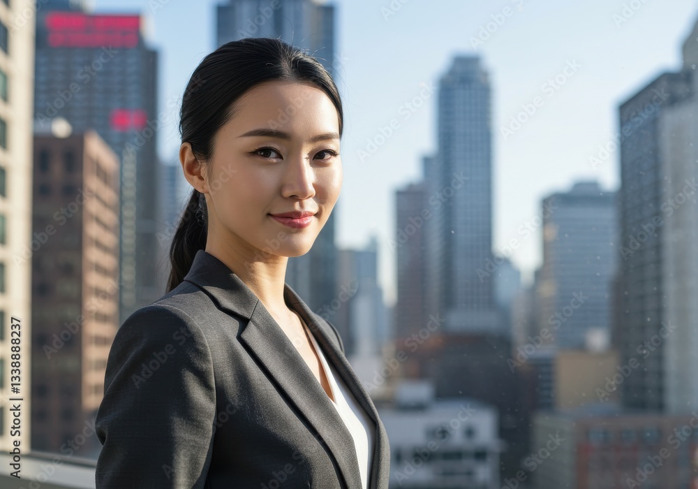 Pretty Asian businesswoman in the city portrait, Ai Genarated