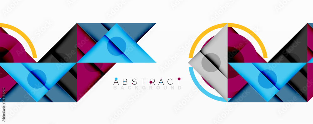 Abstract geometric composition with intersecting triangles, circles, and gradients, creating a dynamic layered pattern with depth and contrast Abstract geometric composition with intersecting triangles, circles, and gradients, creating a dynamic layered pattern with depth and contrast