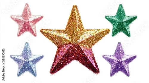 Five Glitter Star Composition Colorful, Festive Design, Star Decoration, Holiday Sparkle Keywords Glitter, Stars