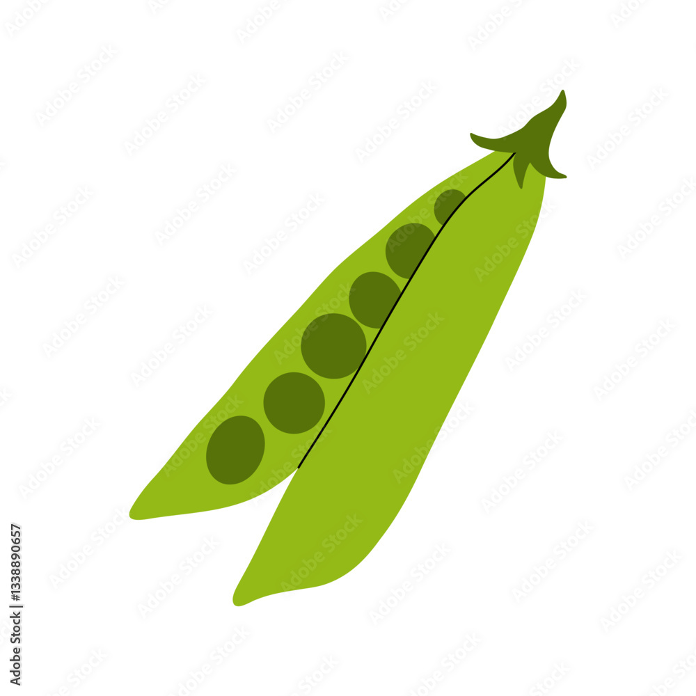 Fototapeta premium Green pea pod. Cartoon fresh peas beans, vegetable with seeds flat style, organic food healthy nutrition concept, pea bean vegetarian ingredient. Vector isolated illustration