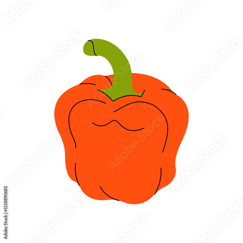 Red bell pepper. Fresh sweet paprika, cartoon capsicum vegetable, whole paprika pepper, organic healthy food for cooking flat style. Vector illustration