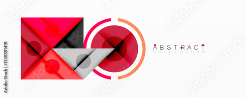 Geometric abstract design with layered triangles, circles, and gradients, forming a structured pattern with sharp contrasts and depth
