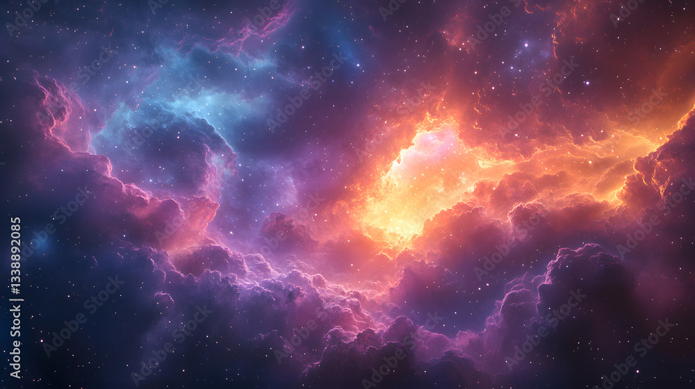 Fototapeta premium A colorful space scene with a large cloud of orange and blue