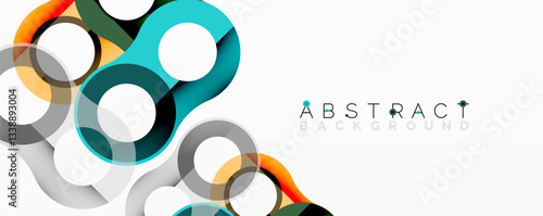Abstract circle element composition with overlapping circular and tubular shapes featuring smooth gradients, transparency effects, and dynamic layering